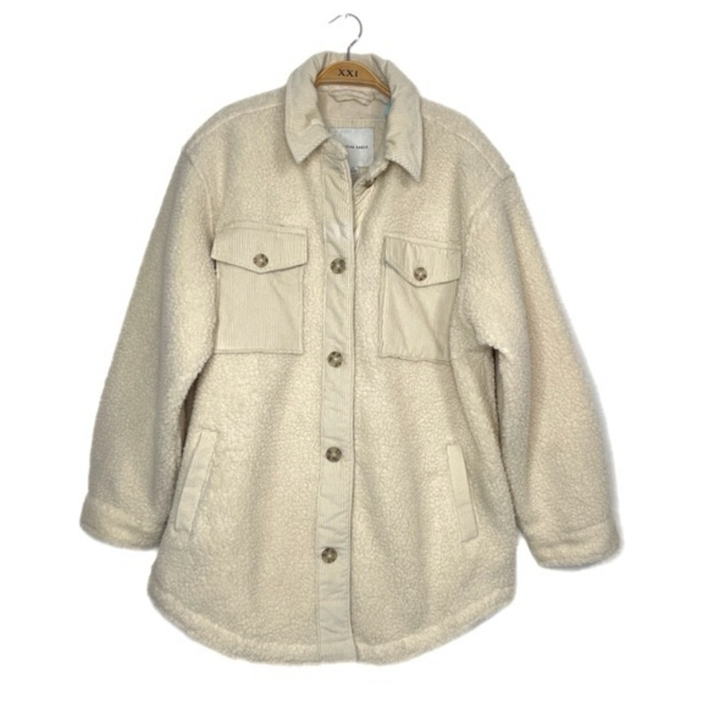 American Eagle Cream Mid-Length Sherpa Jacket